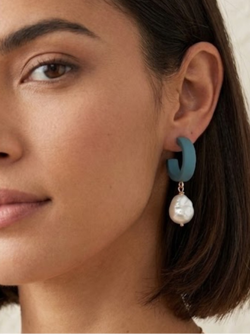 Plunder Teal Crescent Hoop Earrings with Pearl Drops